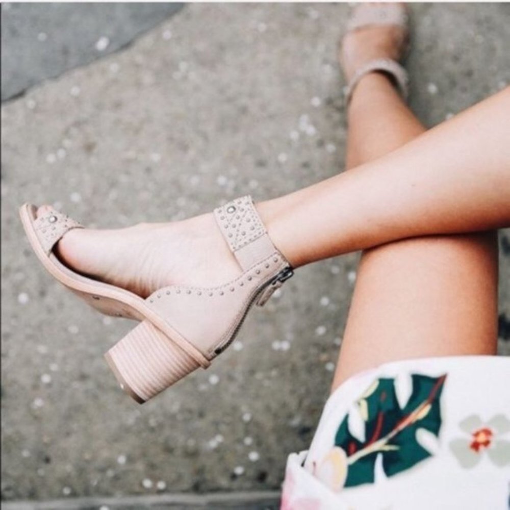 $330 Frye Blush Pink Brielle Scallop Suede Back Zip Heeled Sandal Wedding/Formal - Picture 15 of 15